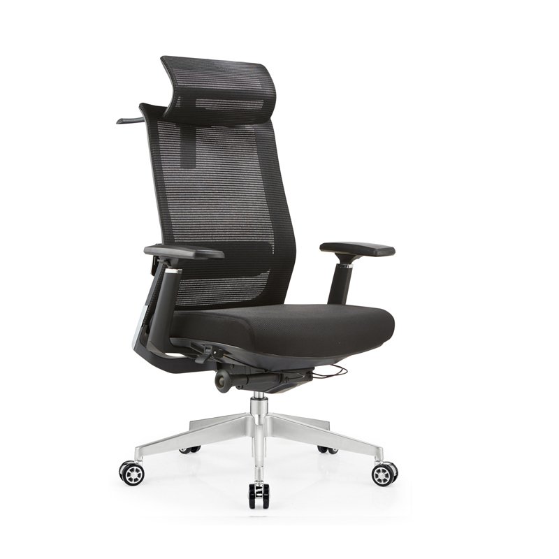 Modern French Commercial High Back Executive Black Leather Swivel Office Chair